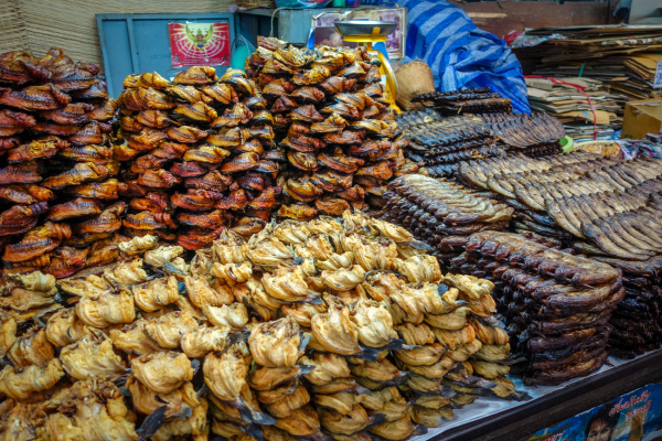 dried fishes on warorot market