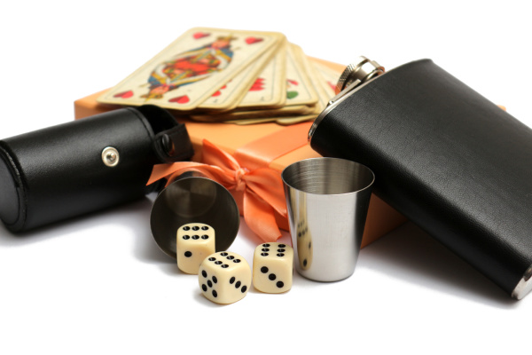 small leather hip flask with two