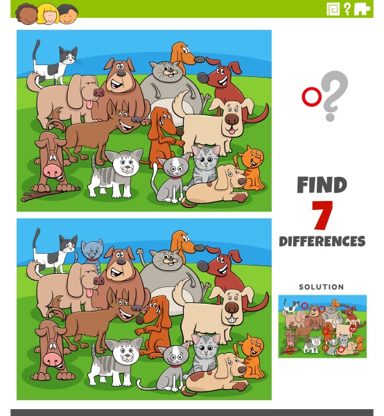 differences educational game with comic cats