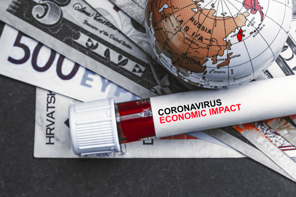 coronavirus economic impact text with currency