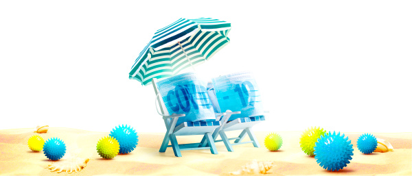 pair of beach chairs with coronavirus