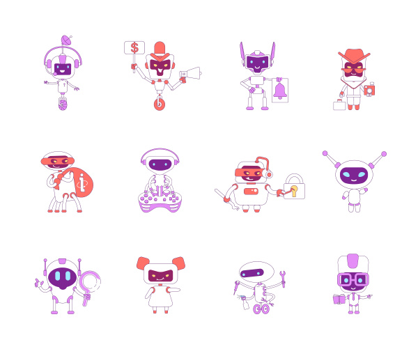 robots red and violet linear objects