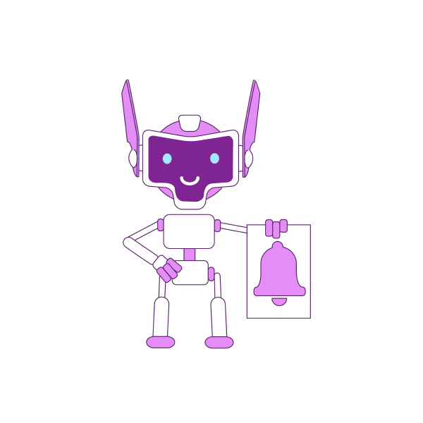 cute modern robot with bell violet