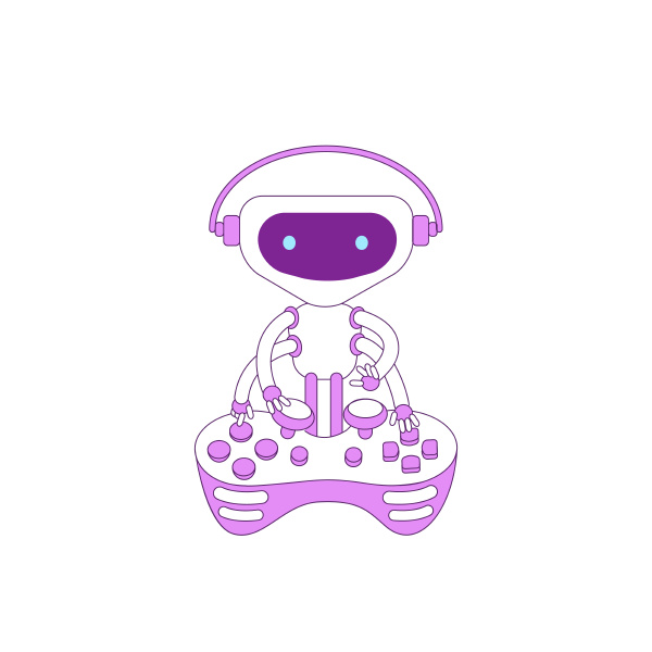 robot playing console joystick violet linear