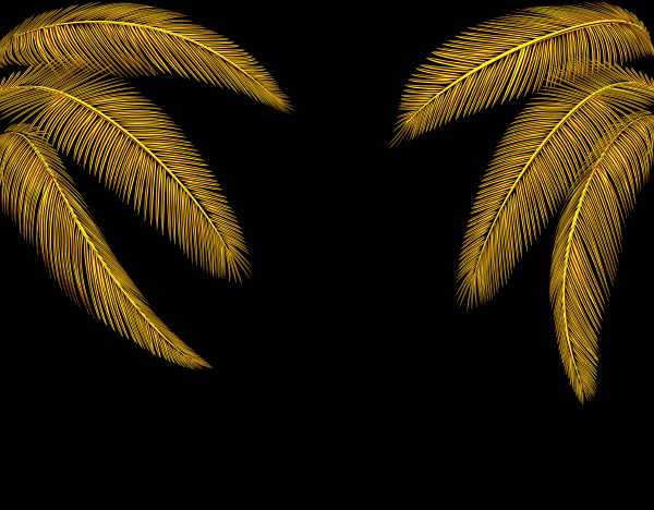 tropical different shaped golden palm leaves