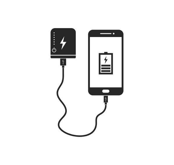 charging smartphone with power bank vecto