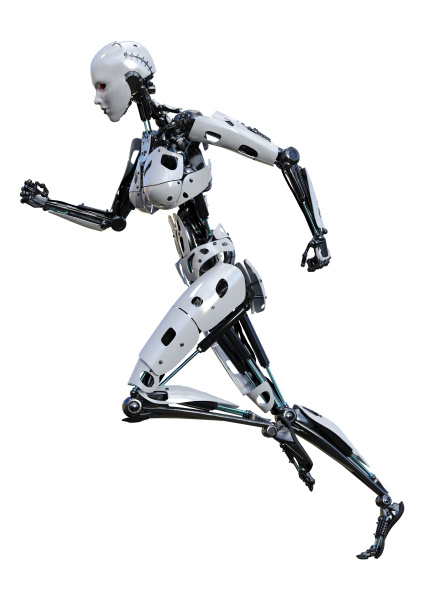 3d rendering female robot on white