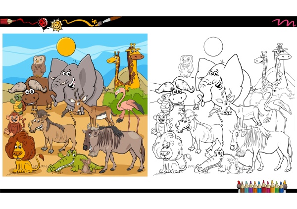 funny animal characters group coloring book