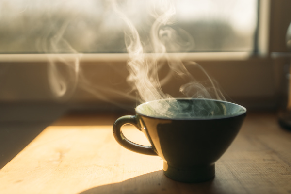 steam rising from freshly prepared coffee
