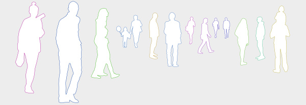 silhouettes of casual people keeping distance