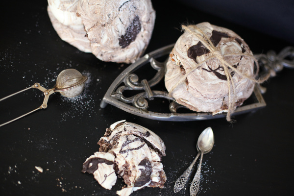 meringues with chocolate and vintage kitchen