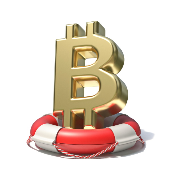 golden bitcoin sign in lifebuoy 3d