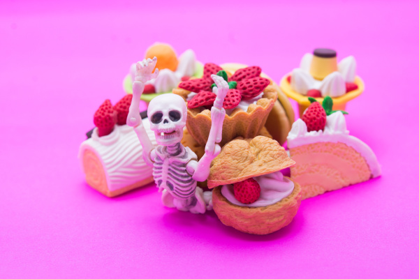 skeleton and bakery enjoy eating