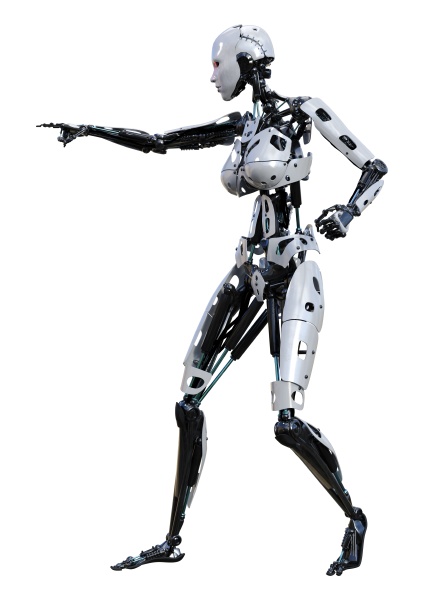 3d rendering female robot on white