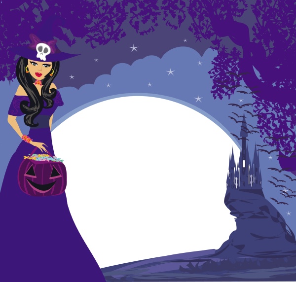 card of witch with halloween pumpkin