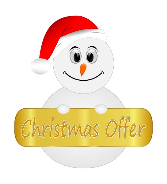 snowman with golden christmas offer label
