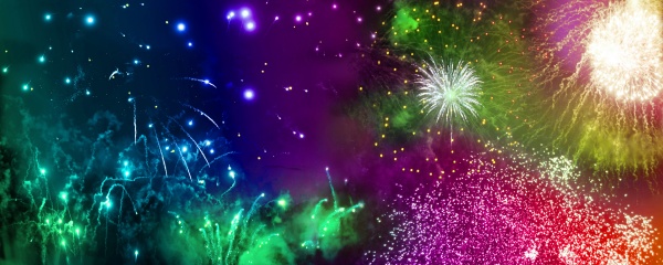 bright sparkling fireworks and fountains banner