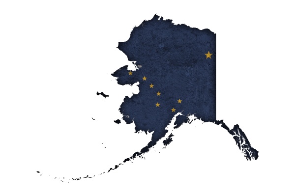 map and flag of alaska on