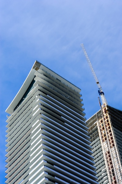construction of modern condo towers in