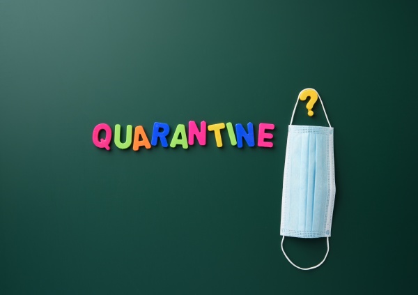 inscription quarantine from multi colored plastic