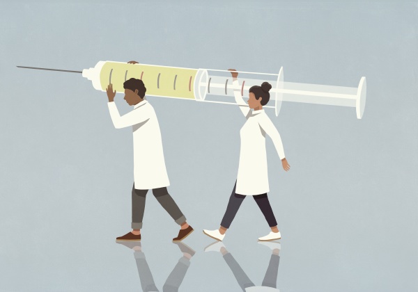 doctors carrying large syringe