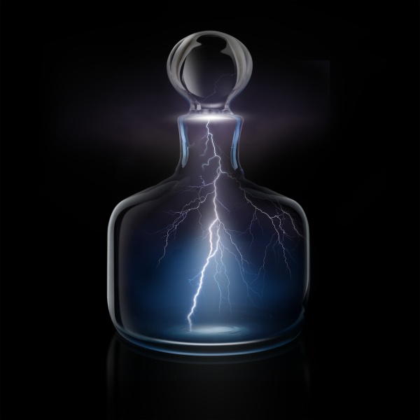 lightning bolts in glass decanter