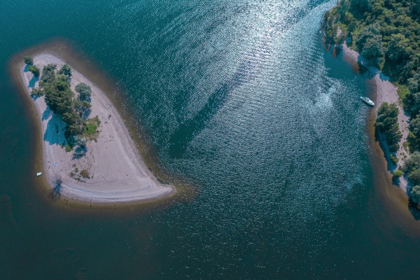 aerial view of sandy islet in