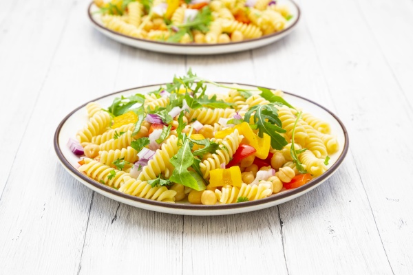 plate of vegetarian pasta salad with