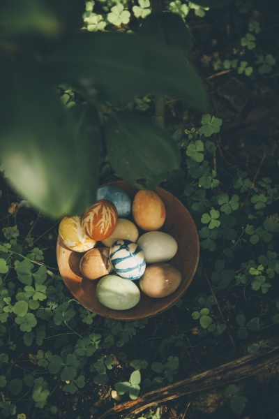 bowl of organically colored easter eggs