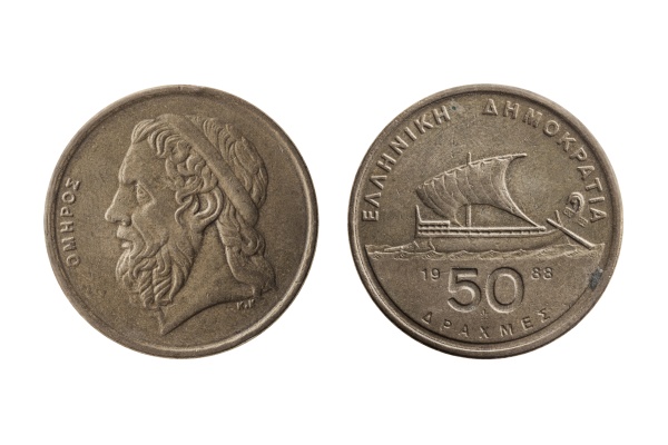 greek 50 drachmas coin dated 1988