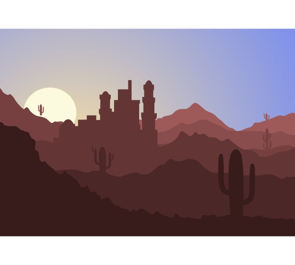 desert landscape with cactus hills