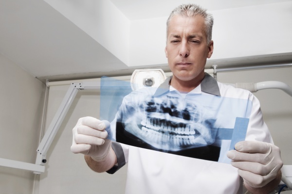 dentist examining an x ray report