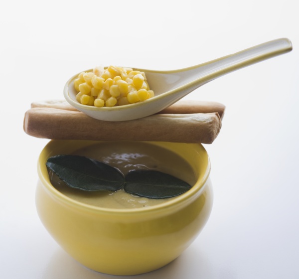close up of corn soup served