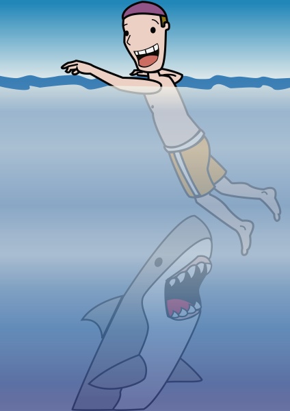shark reaching for a boy in