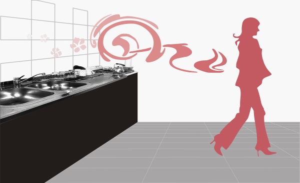 woman walking in a kitchen