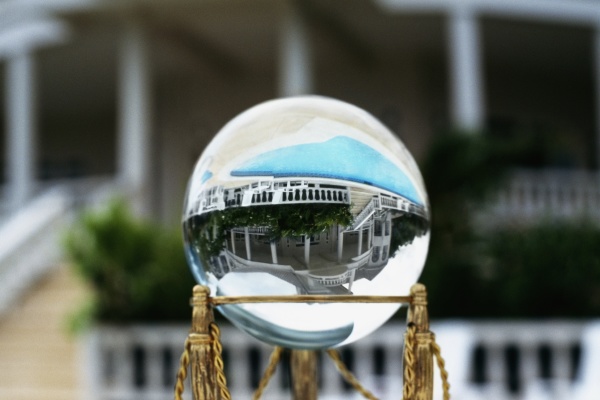 a crystal ball reflects the image