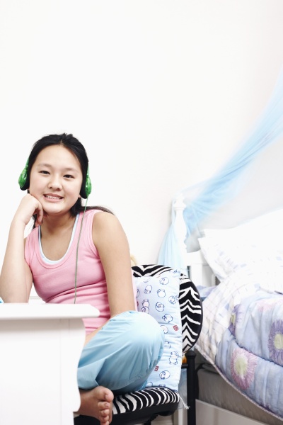 portrait of a girl wearing headphones