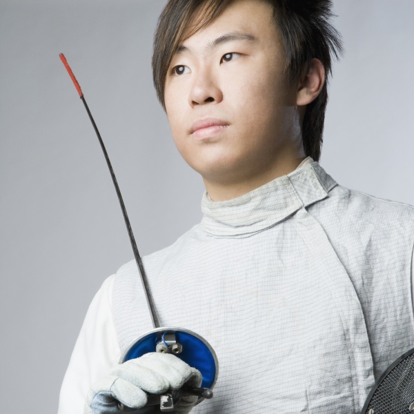 close up of a male fencer