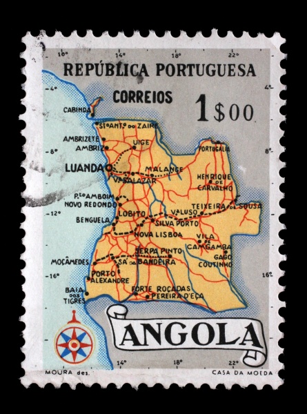 stamp printed in angola shows a