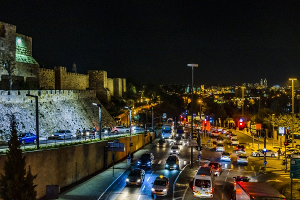 jerusalem aerial urban night scene