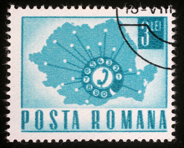 stamp printed in romania map showing
