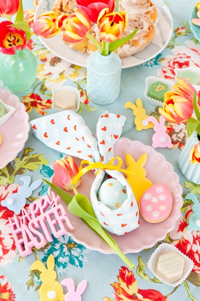 colorful table setting for easter