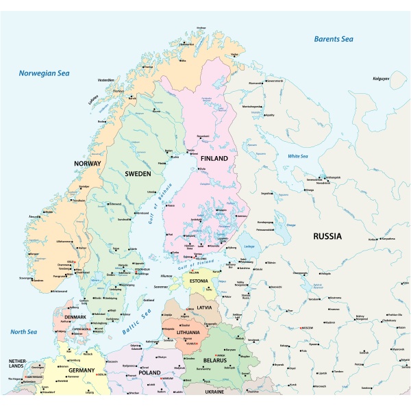 vector map of northern europe with