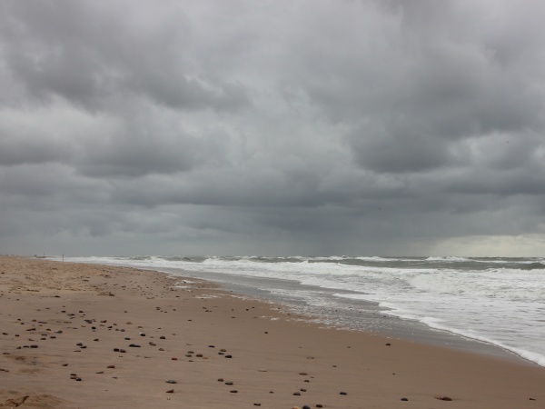 coast with white waves and cloudy