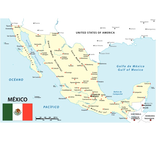 map of mexico with national borders