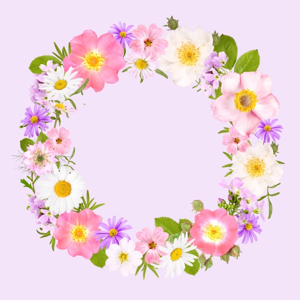 flower wreath with roses daisies