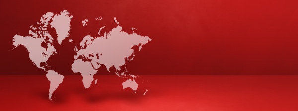 world map on red wall background