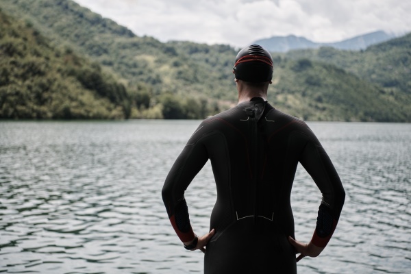triathlete swimmer portrait wearing wetsuit on