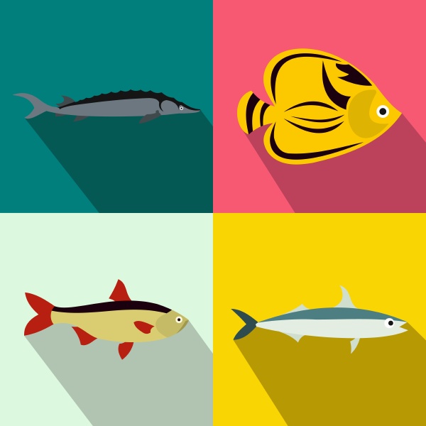 fish banners set flat style