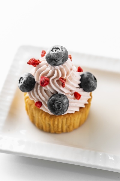 cupcake with buttercream and blueberries